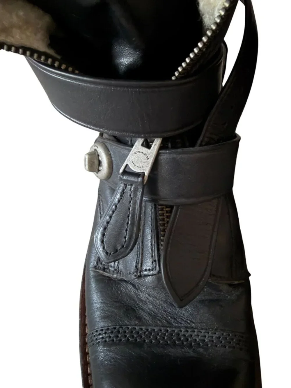 COACH Women’s Black Leather Zip Moto Boots Size 7